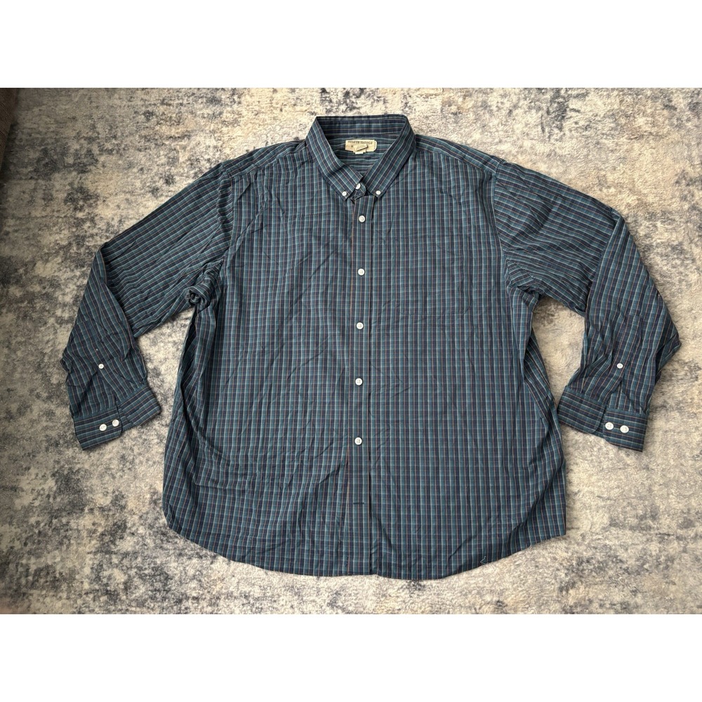 Duluth Trading Shirt Mens 3XL Blue Plaid Wrinkle Fighter Relaxed Fit Button Down